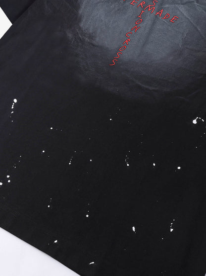 Cotton Oversized T-Shirt with Distressed Print and Cross Design for Streetwear Style?