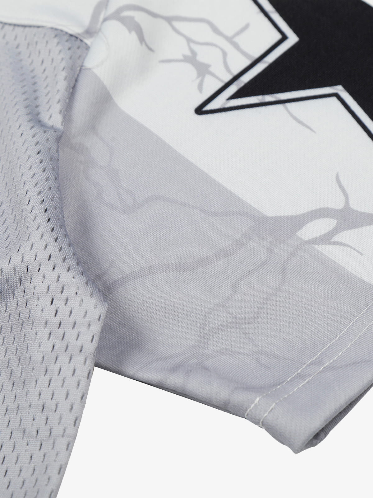 Mesh V-Neck SuperMade Graphic T-Shirt with Star Print and Transparent Overlay 