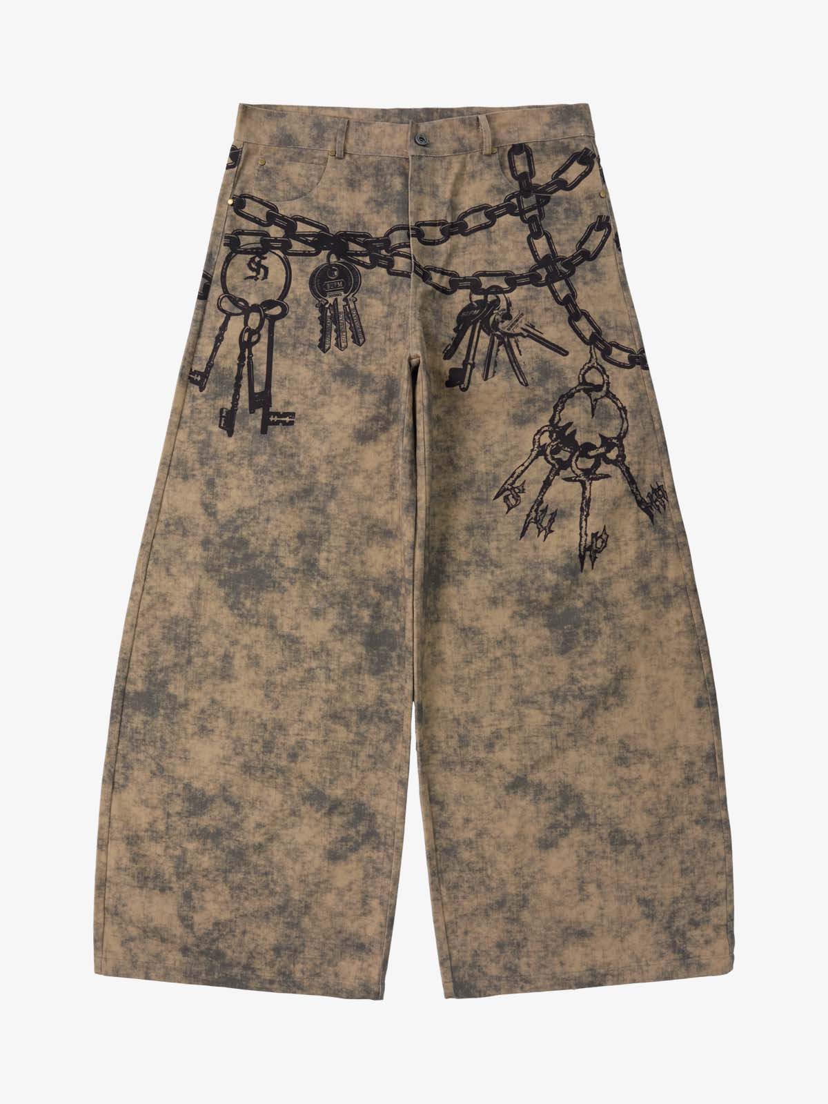Supermade Distressed Chain And Key Print Baggy Pants?