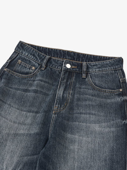 Wide-Leg Denim Jeans with Distressed Look for Women 