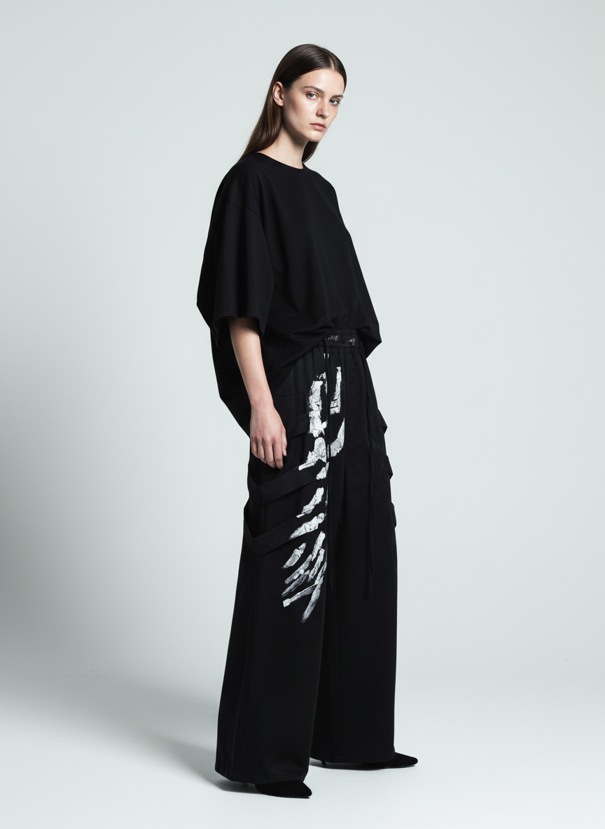 Deconstructed Brushed Silver Ribbon Drawstring Pant - 2177