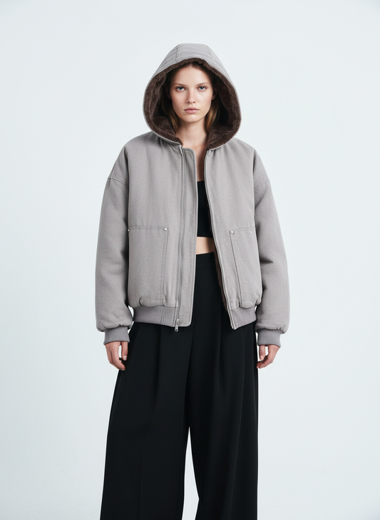 Thesupermade Fur Hooded Zip Up Quilted Jacket - 2510