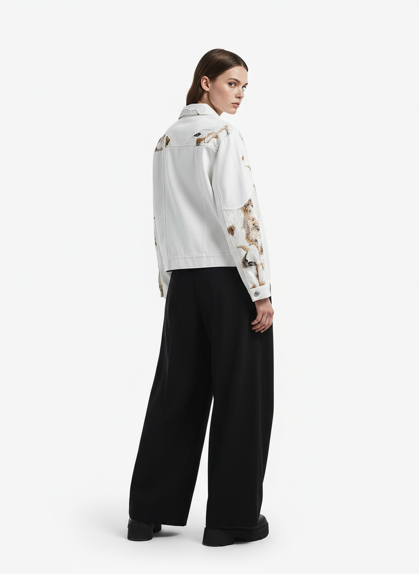 Thesupermade American Retro Lace Patchwork Denim Jacket