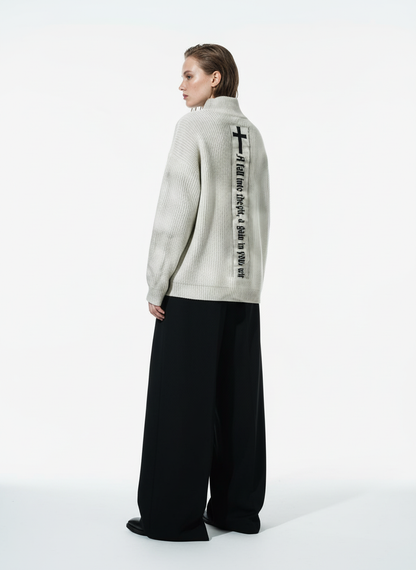 Ribbed Knit Dirty Dyed Embroidery Cross Sweater - 2465