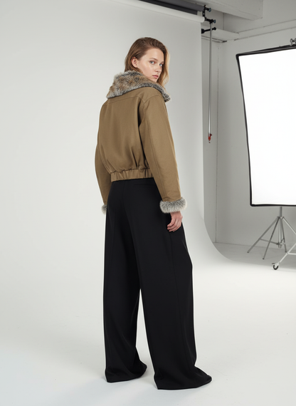 Retro Fur Collar Quilted Workwear Cotton Jacket