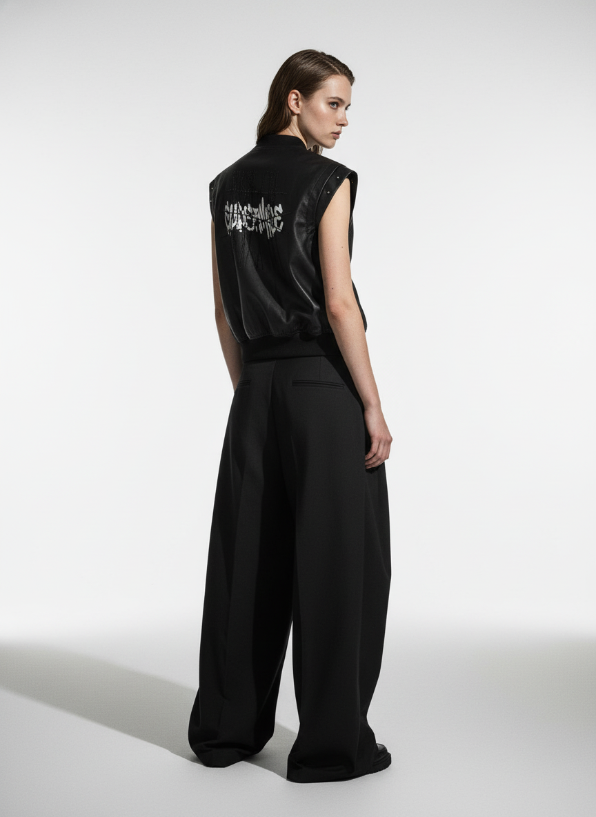 Thorn Destruction Frame Pattern Leather Vest