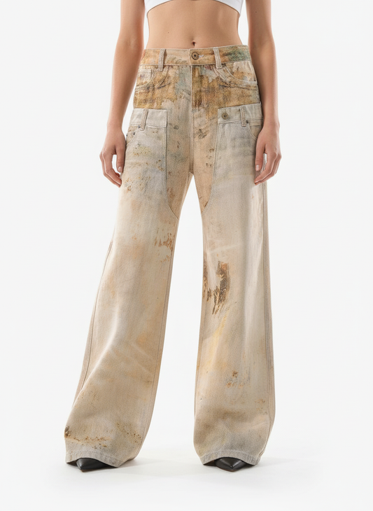 Vintage High Street Mud-Dyed Distressed Baggy Jeans