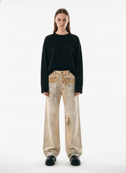 Vintage High Street Mud-Dyed Distressed Baggy Jeans