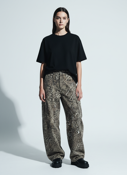 Vintage Leopard Print Cargo Barrel Pants