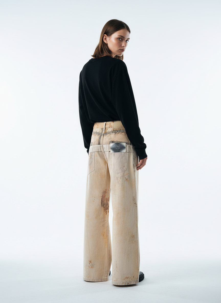 Vintage High Street Mud-Dyed Distressed Baggy Jeans