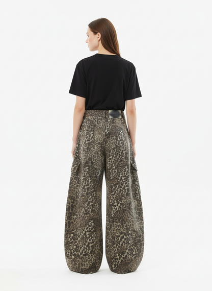 Vintage Leopard Print Cargo Barrel Pants