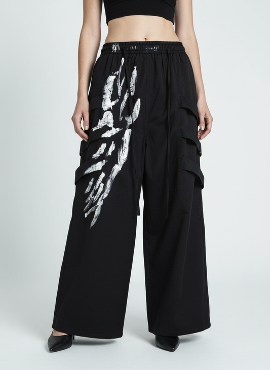 Deconstructed Brushed Silver Ribbon Drawstring Pant - 2177