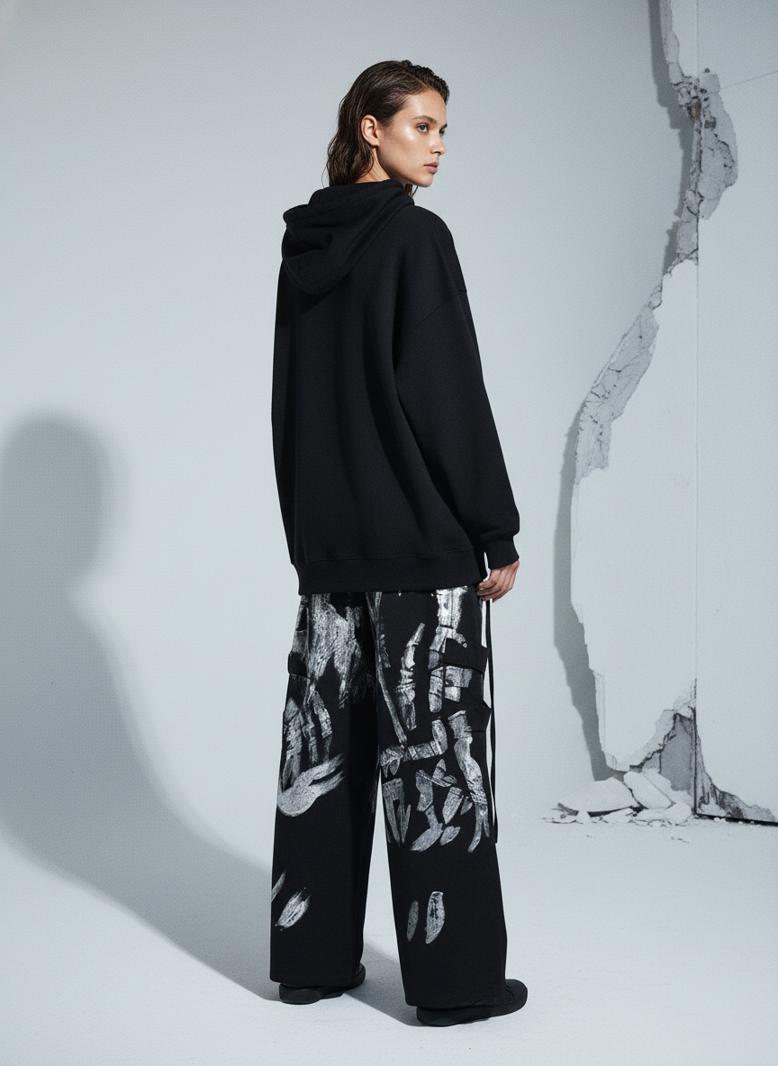 Deconstructed Brushed Silver Ribbon Drawstring Pant - 2177