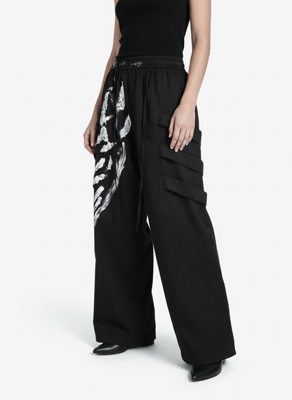 Deconstructed Brushed Silver Ribbon Drawstring Pant - 2177