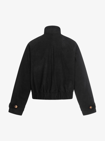 Textured Faux Leather Stand Collar Metal Buckle Jacket