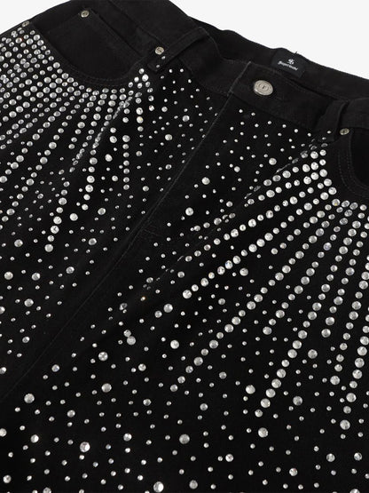 Stylish Wide-Leg Pants with Sparkling Studs for Women 