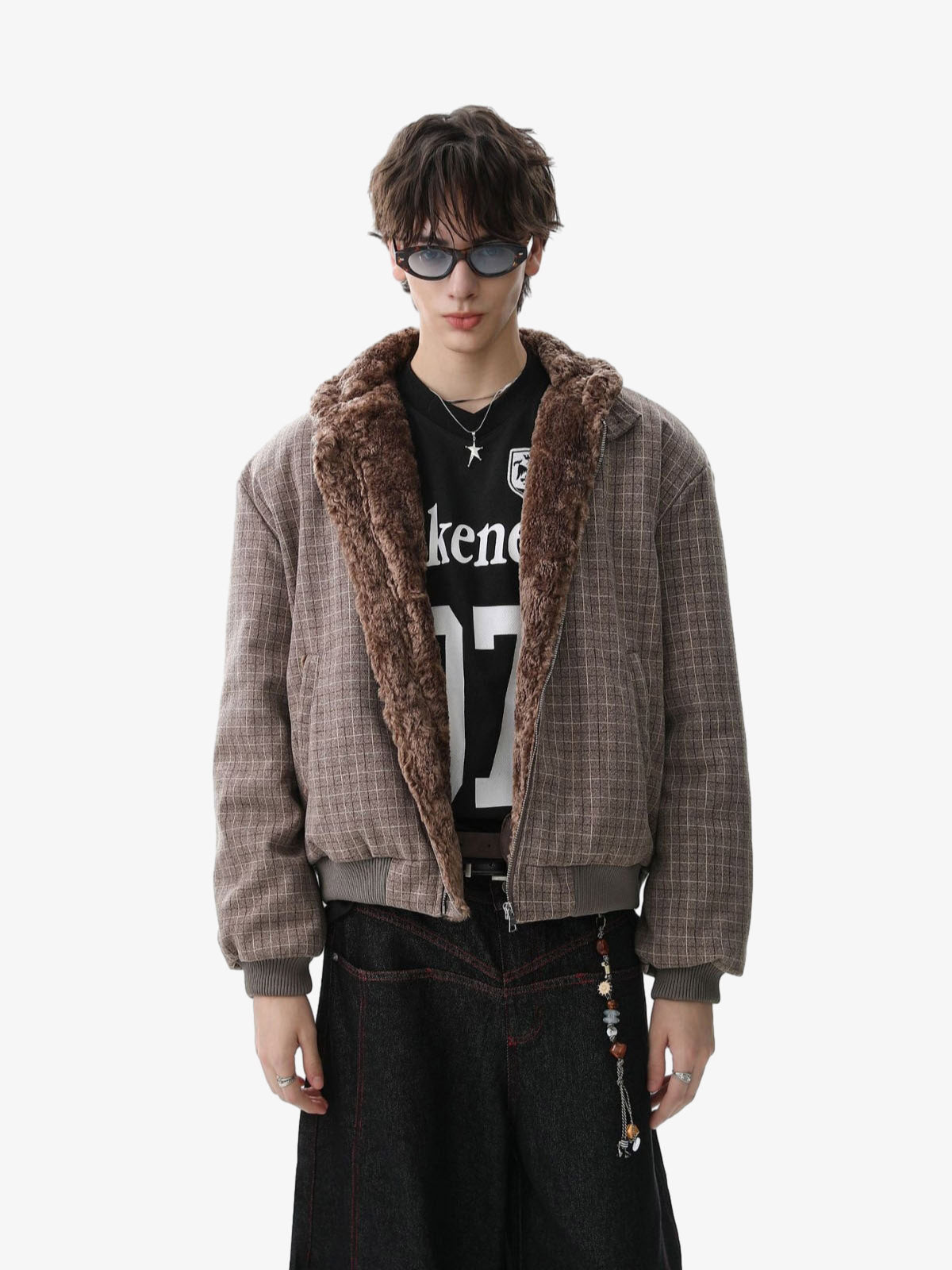 Plaid Bomber Jacket with Faux Fur Collar - Perfect for Casual Winter Wear 