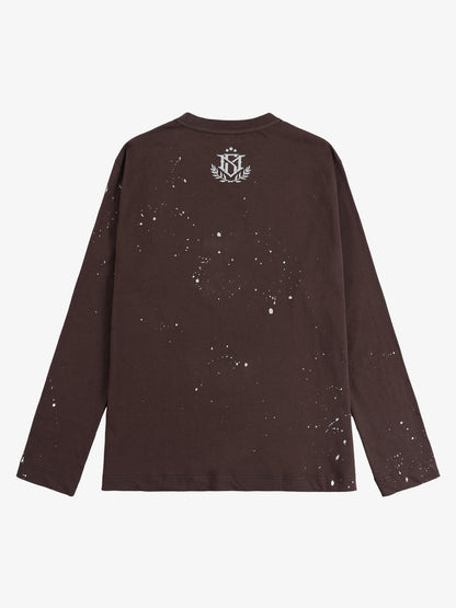 Cotton Washed Slim Fit Long-Sleeve T-Shirt with Splatter Graphic Print and Gothic 3D stereoscopic silicone printing Logo Design?