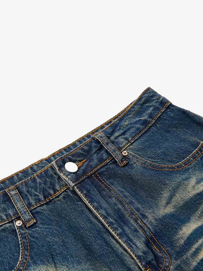 Vintage Washed Distressed Straight-Leg Jeans 