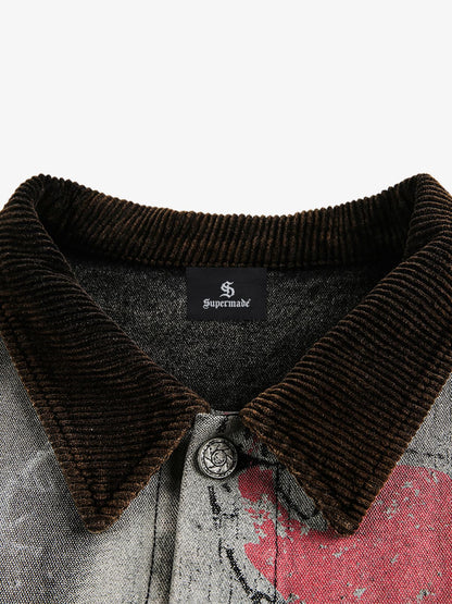 Distressed Graphic Denim Jacket for Men - Perfect for Casual and Streetwear Styles 