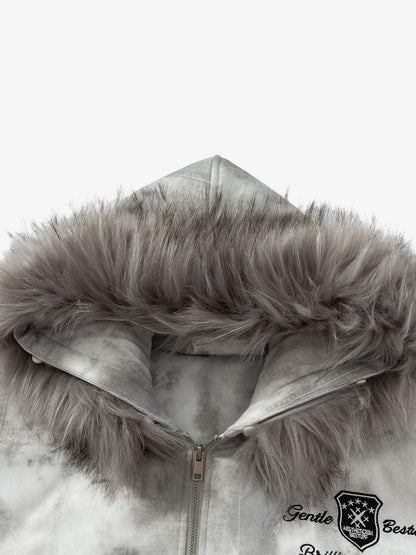 Winter-Ready Corduroy Jacket with Faux Fur Trim for Men 