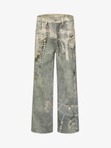 Retro Artistic Beaded Collage Print Straight Jeans