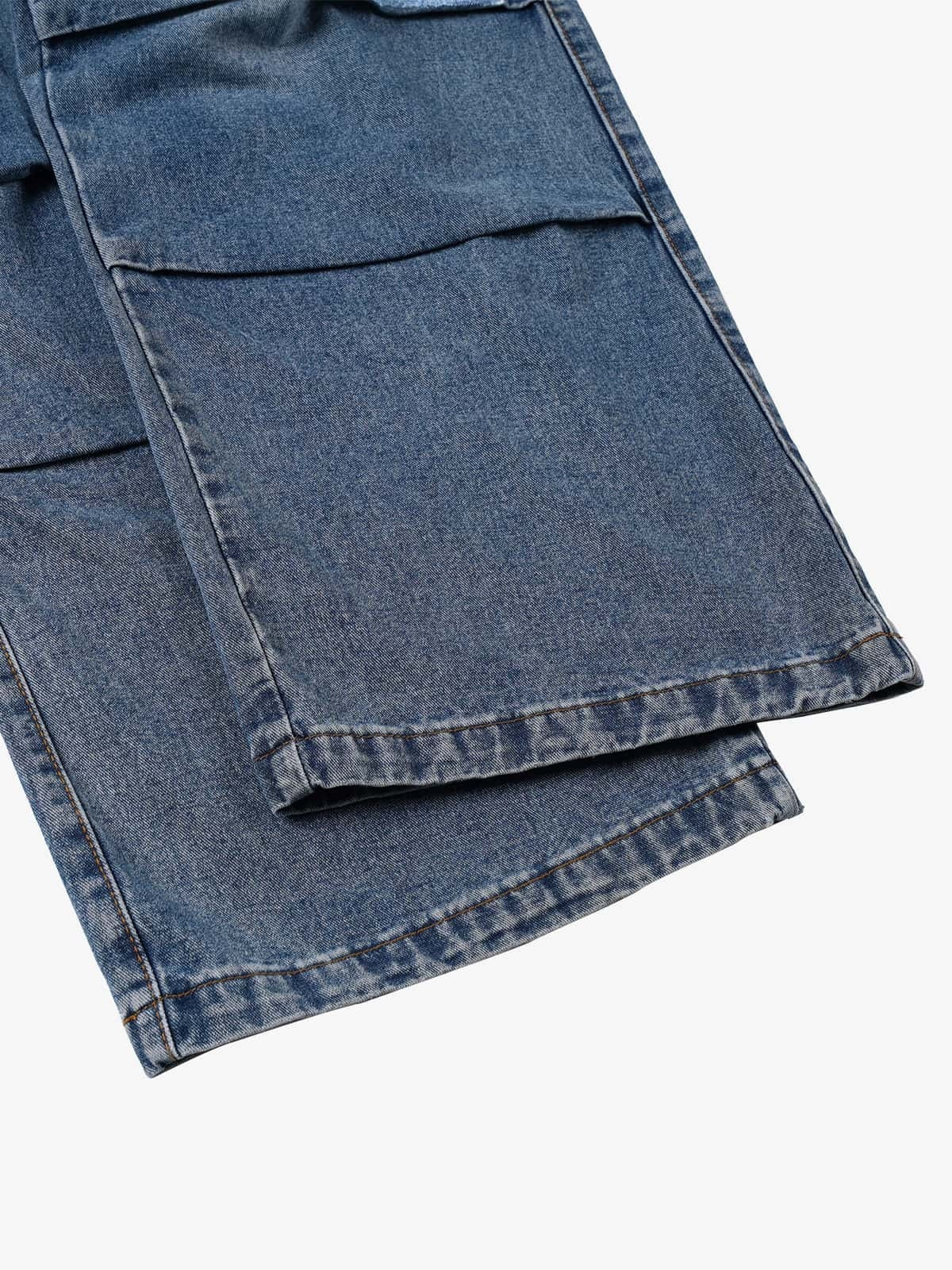 Retro Washed Cargo Multi-Pocket Straight Jeans