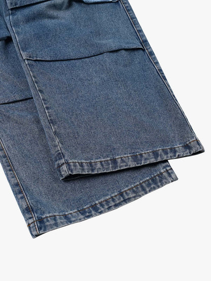 Retro Washed Cargo Multi-Pocket Straight Jeans