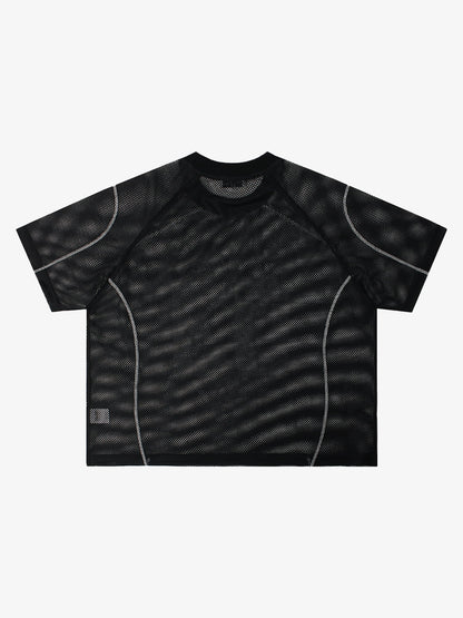 Mesh Jersey T-Shirt with Red Number 03 Print and Stitched Details?