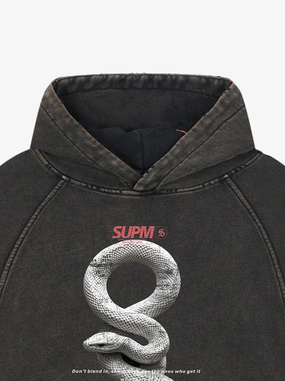 Oversized Snake Graphic Hoodie with Bold Print Design 
