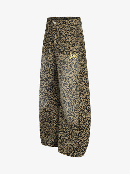 Leopard Heart Print Wide-Leg Pants for Women - Trendy and Stylish Design 