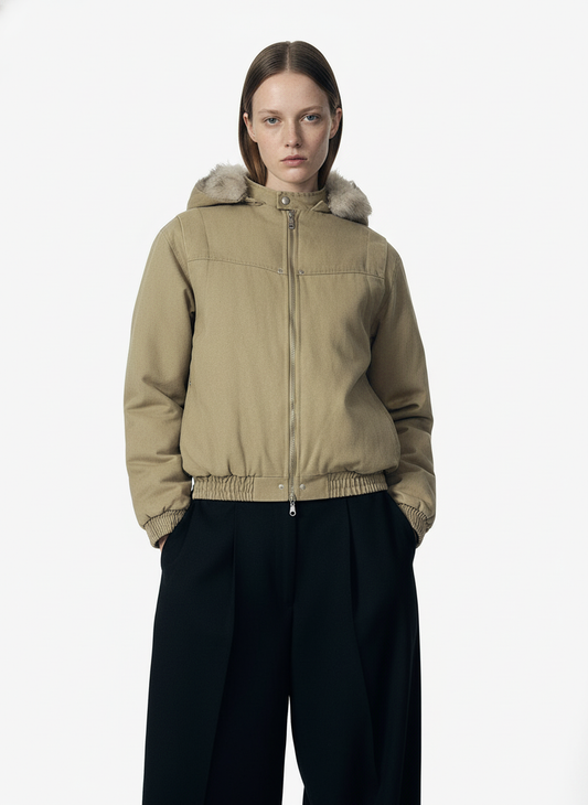 Street Outdoor Detachable Fur Collar Fleece Hooded Padded Jacket