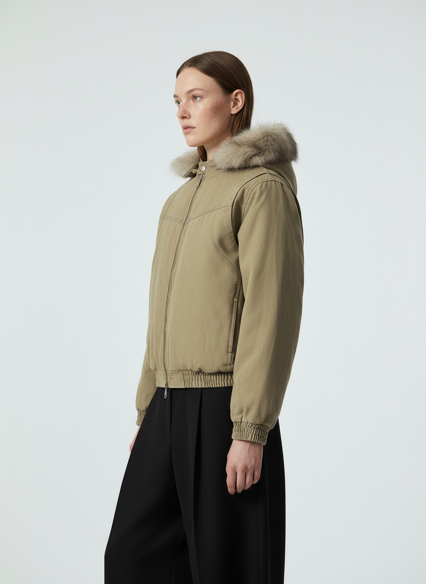 Street Outdoor Detachable Fur Collar Fleece Hooded Padded Jacket