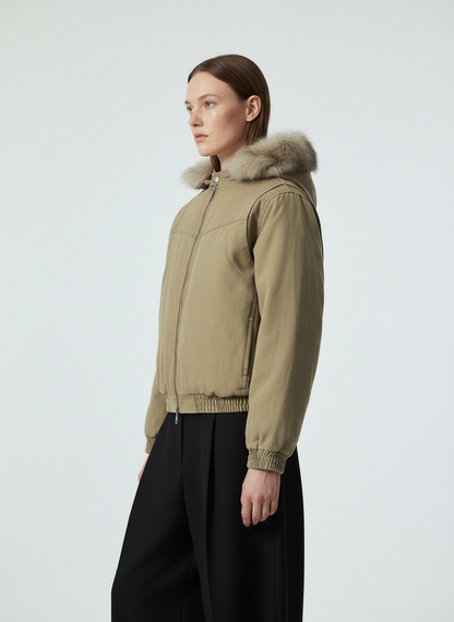 Street Outdoor Detachable Fur Collar Fleece Hooded Padded Jacket