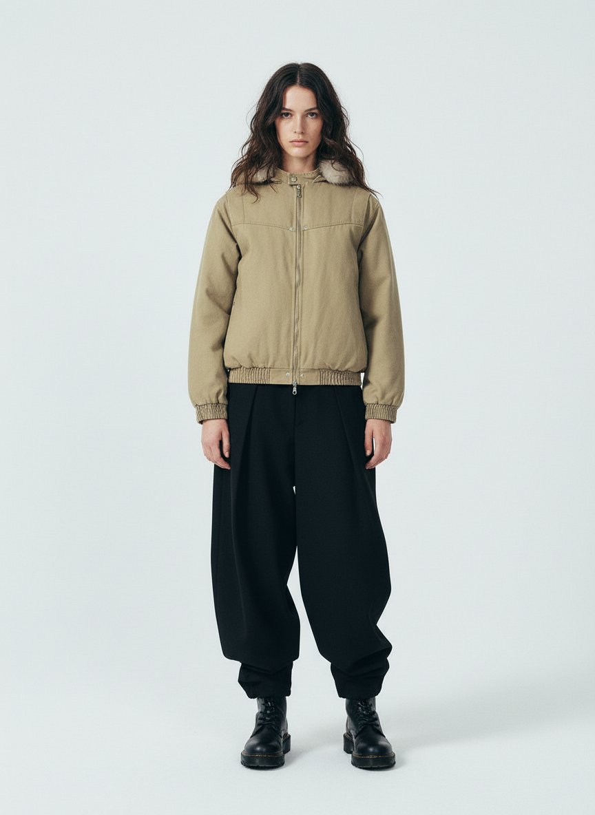 Street Outdoor Detachable Fur Collar Fleece Hooded Padded Jacket