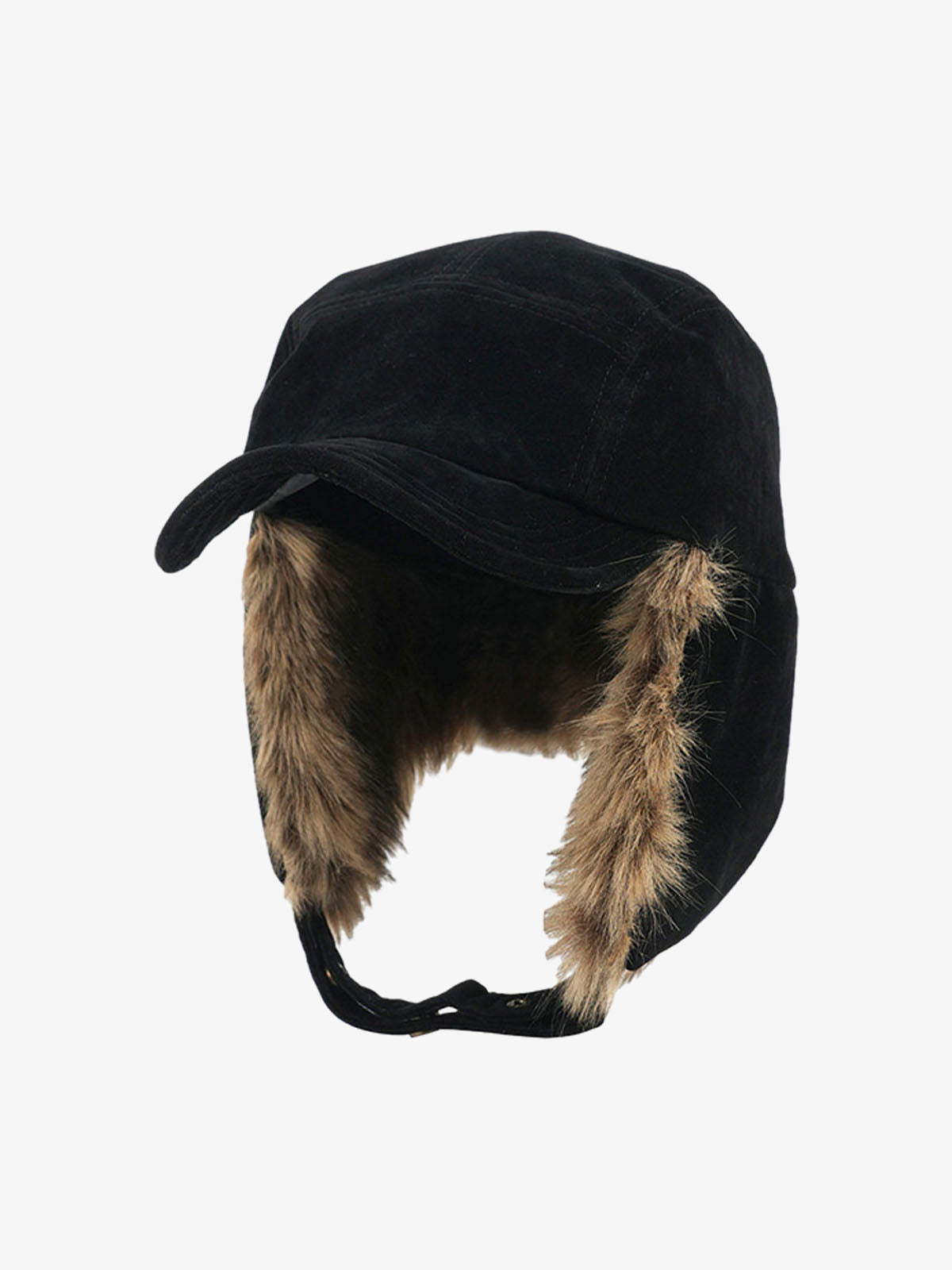 Faux Fur Lined Brown Suede Winter Hat with Ear Flaps?