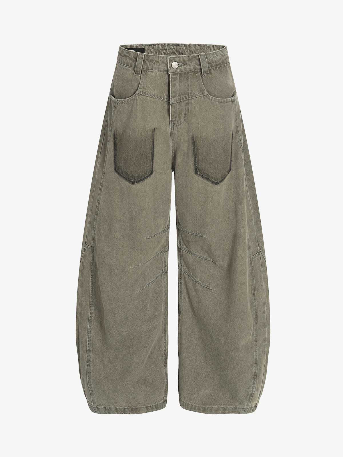 Olive Green Wide-Leg Cargo Pants with Oversized Pockets 