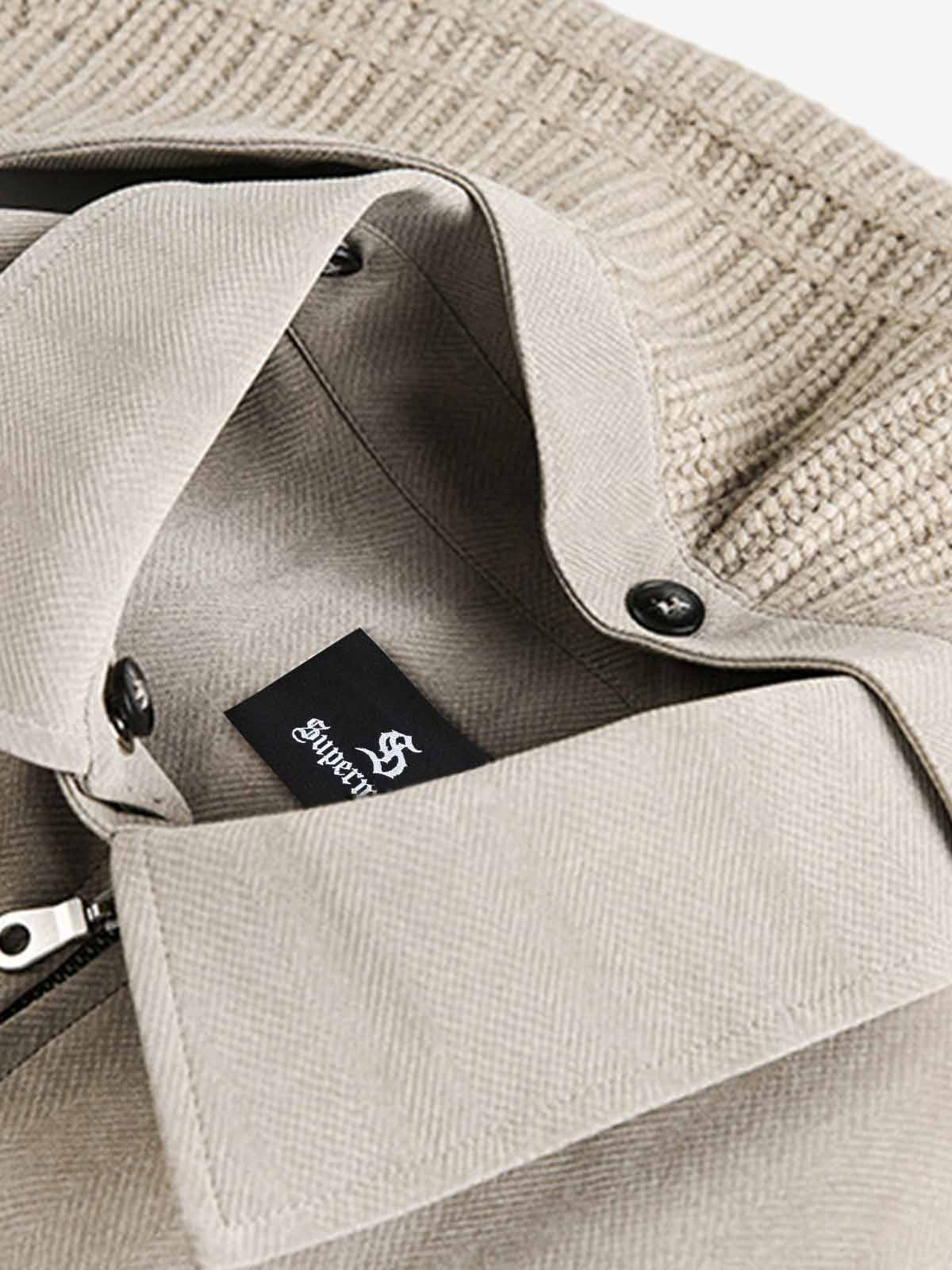 Detachable Knit Collar Zip Up Pocket Jacket