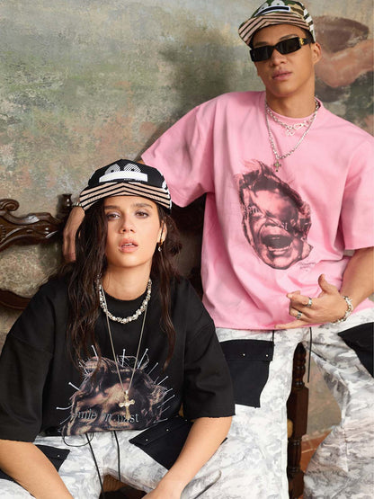 Cotton Blend Camouflage Wide Leg Pants with Drawstring Waist and Flag Patch 