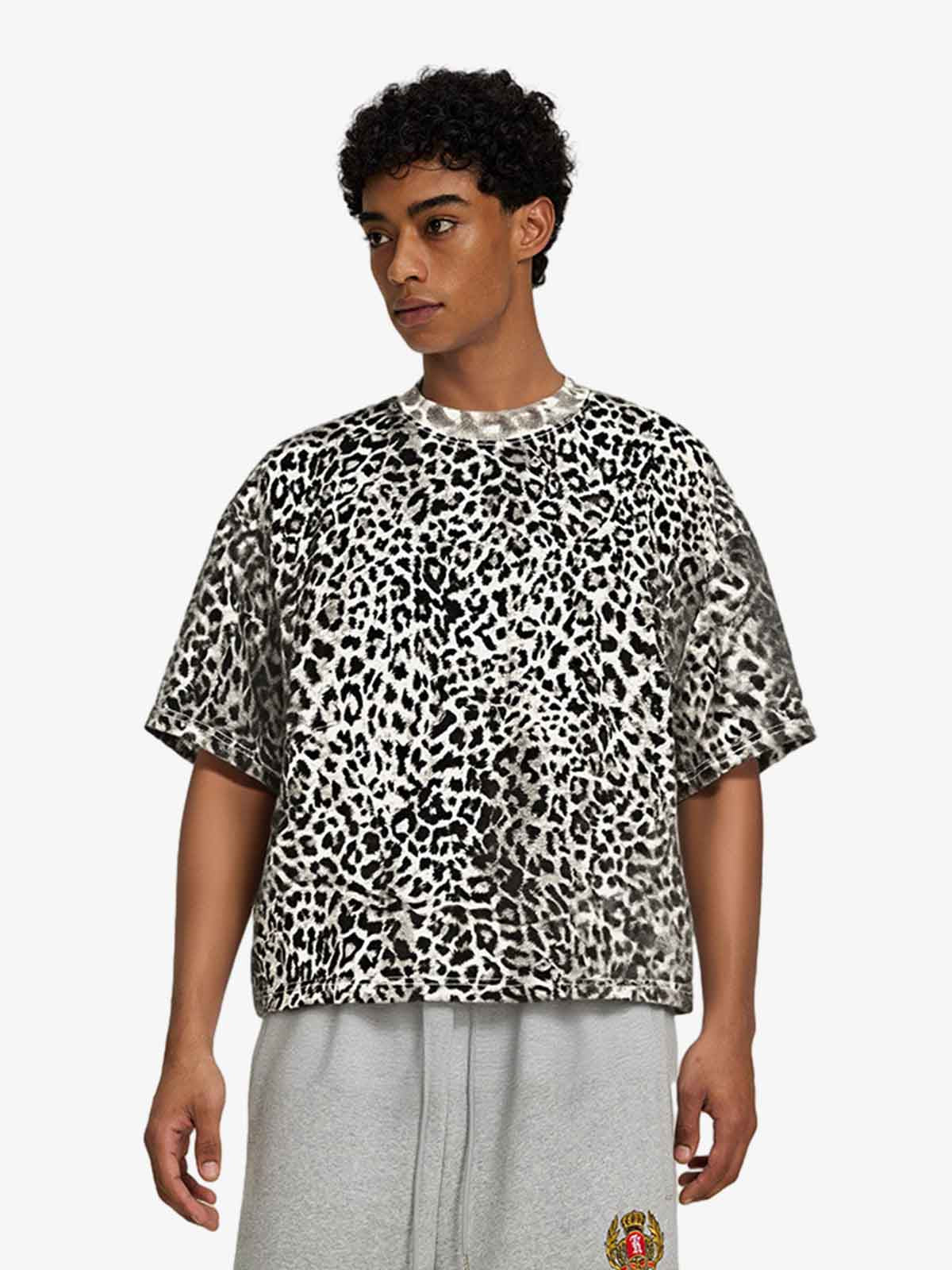 210G Cotton Leopard Print Oversized T-Shirt for Men Fashion Streetwear?