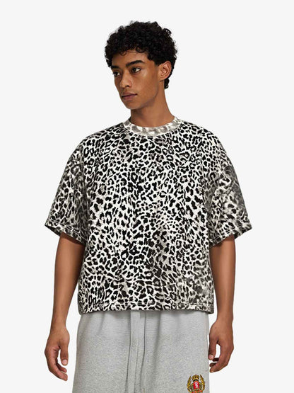 210G Cotton Leopard Print Oversized T-Shirt for Men Fashion Streetwear?