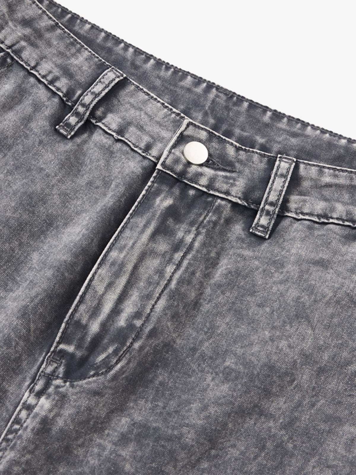 Vintage Acid-Washed Multi-Pocket Wide-Leg Cargo Barrel Jeans