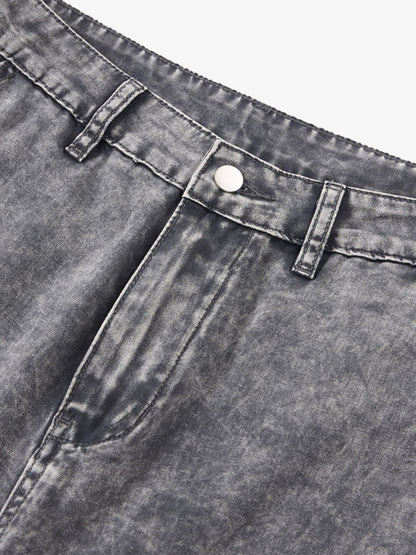 Vintage Acid-Washed Multi-Pocket Wide-Leg Cargo Barrel Jeans