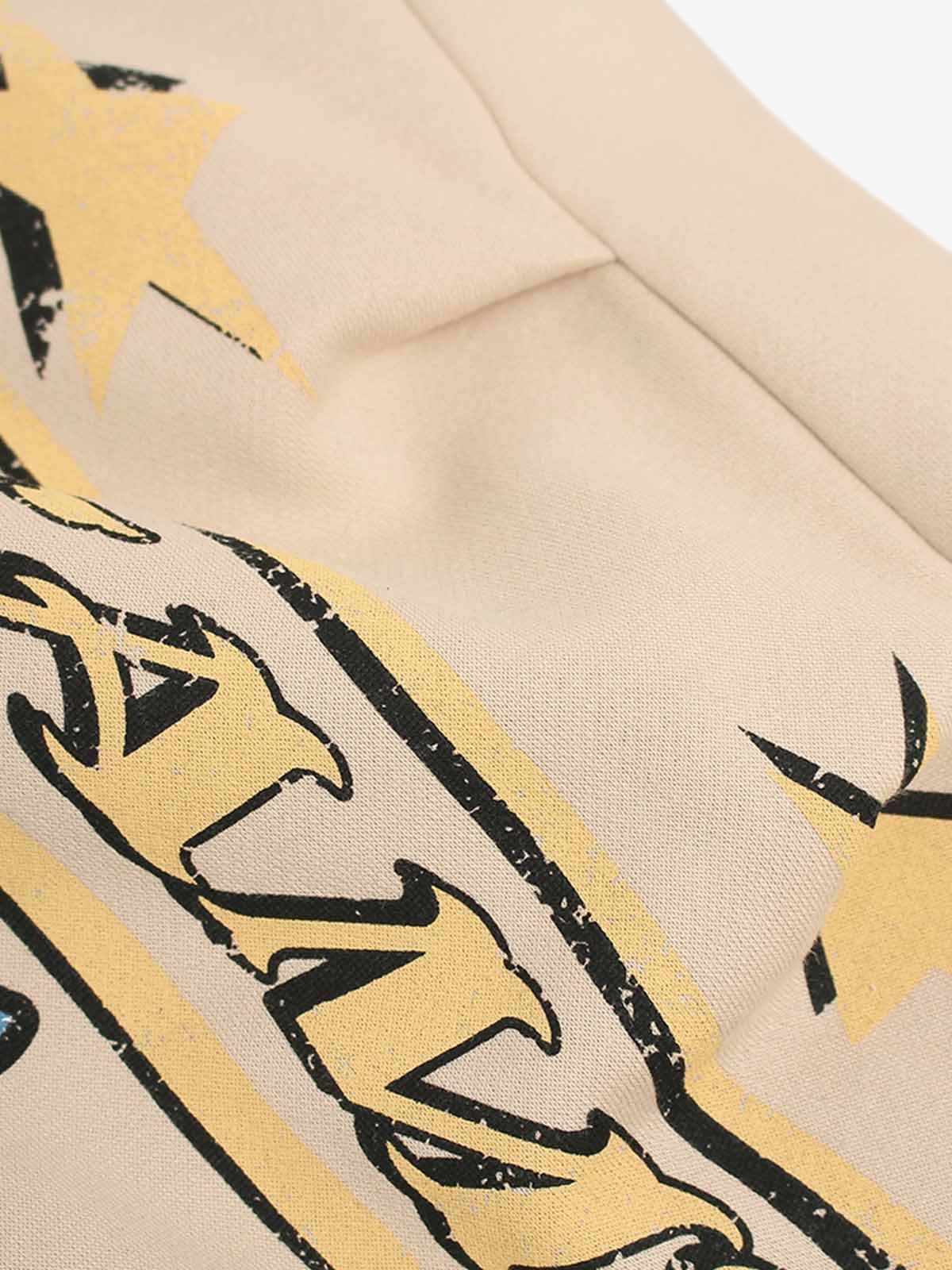 Retro Fleece-Lined Letter Graffiti Print Baggy Sweatpants