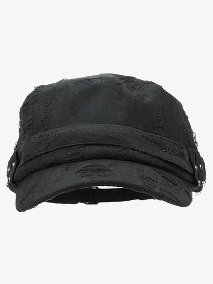 Distressed Cotton Blend Flat Cap with Stud Details for Men and Women?