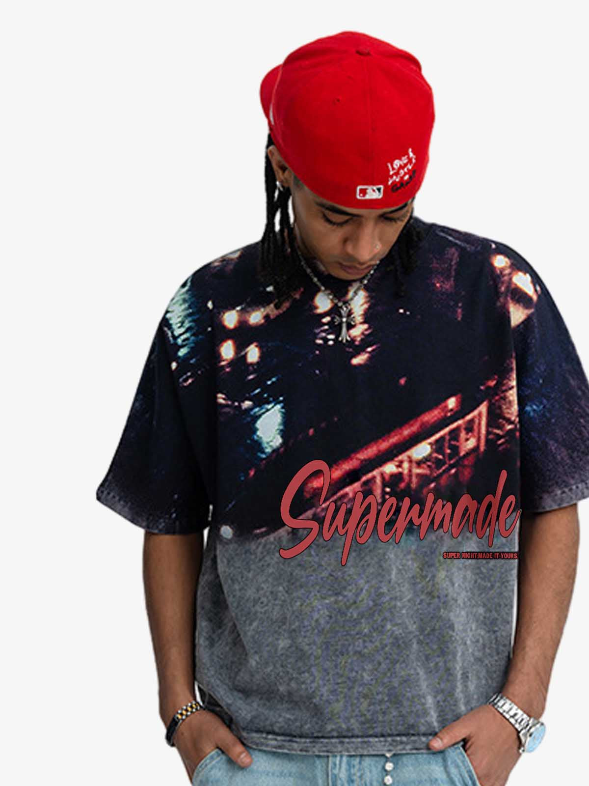 300G Cotton Nightfall Jade Pattern Dyeing Oversized T-Shirt for Men Streetwear Fashion?