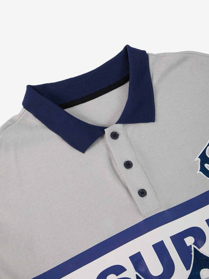 Supermade Color-Blocked Polo Collar Embroidered Print Long-Sleeved Jersey?