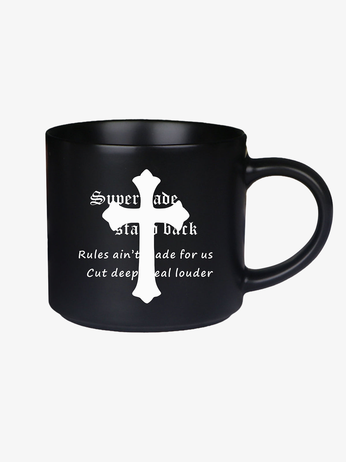 Bold Cross Design Mug for Coffee Enthusiasts 