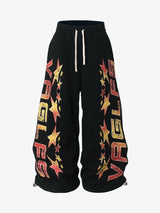 Retro Contrast Letter Star Print Fleece-Lined Sweatpants