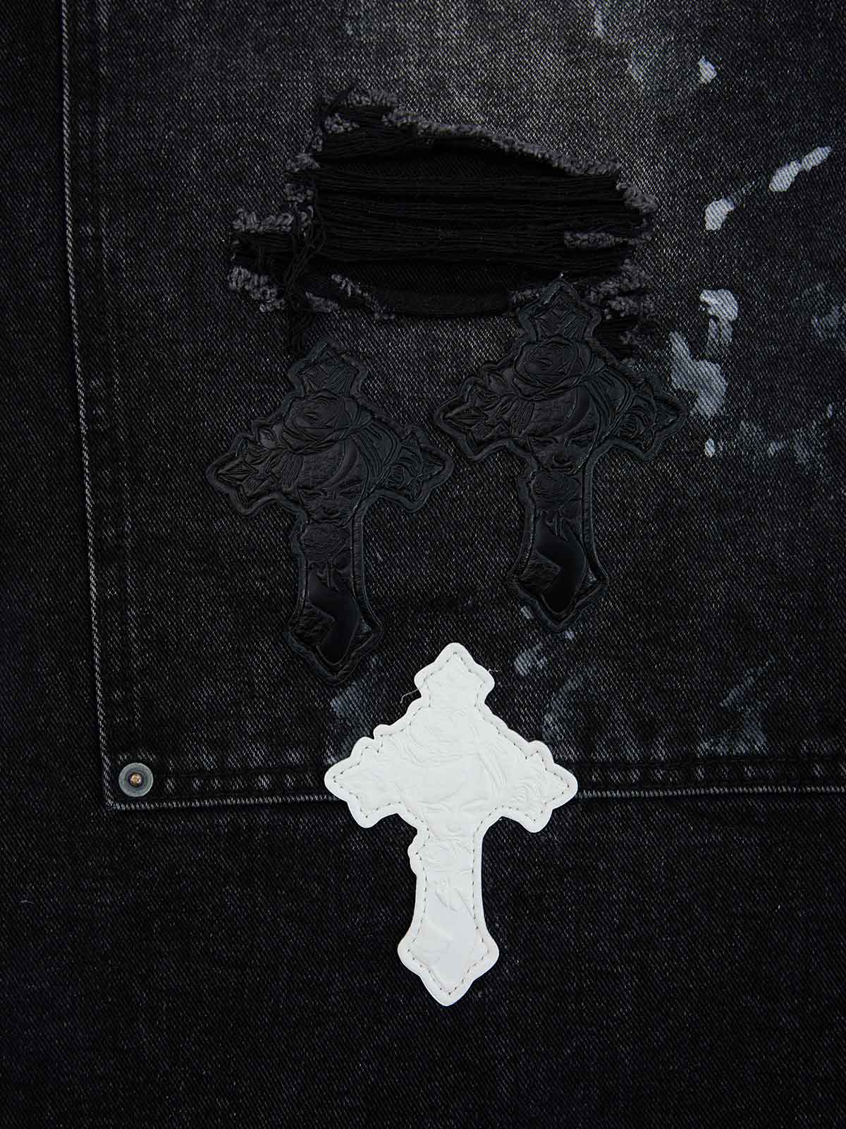 Supermade Retro Distressed Print Heavyweight Canvas Baggy Pants 